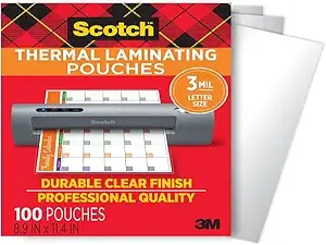 Scotch Thermal Laminating Pouches, for Use with Thermal Laminators, 8.9 x 11.4 Inches, Letter Size Sheets, 100-Pack