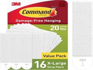 Command 20 lb X-Large Picture Hanging Strips, 16 Pairs White Strips Heavy Duty Picture Hanger