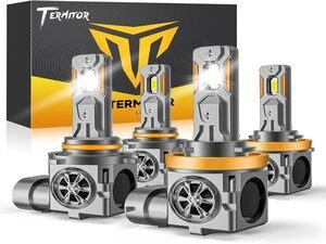 H11/H8/H9 & 9005/HB3 Light Bulbs Combo, 100,000LM 12X Ultra Brightness, Real 1:1 Mini Size, 6500K White 85000Hrs Long Life with Cooling Fan, 9005 H11 Fog Lights, Plug and Play, Pack of 4