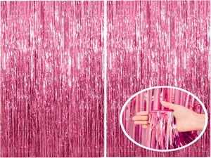 2 Pack Pink Backdrop Party Decorations Tinsel Curtain Party Backdrop Foil Fringe Birthday Decorations Photo Booth Streamer Backdrop Pink Theme Bachelorette Graduation Decor