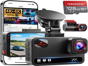 4K+4K Dash Cam Front and Rear, Free 128GB Card Included, 5.8GHz WiFi Dash Camera for Cars, Built-in GPS, G-Sensor, 170°Wide Angle, 3" IPS Screen, 24H Parking Mode, Support 512GB Max