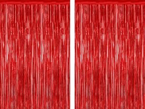 2 Pack Red Tinsel Backdrop, 3.28 FT x 7.05 FT Fringe Curtains, Red Foil Tinsel Party Streamer Backdrop Curtains for Valentines Day, Wedding Photo Backdrop Party Decorations for Wedding Anniversaries
