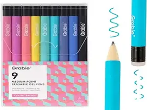 Grabie Erasable Gel Pens, Medium Point 0.7 mm Erasable Pens, Make Mistakes Disappear for Drawing Writing Planner, Pack of 9 Assorted Colors