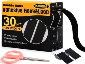 Navona 30Ft x 1 Inch Hook and Loop Strips with Adhesive – 2 Rolls Heavy Duty Hook and Loop Tape with Backing for Home, Office, School, and Crafting Projects, Black