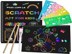 Smasiagon Easter Basket Stuffers - Scratch Paper Art Set: 2 Pack Notebooks Arts Supplies and Crafts for Kids Ages 3 4 5 6 7 8 9 10 Girls Boys Toys Valentine's Day Birthday Party Favor Games