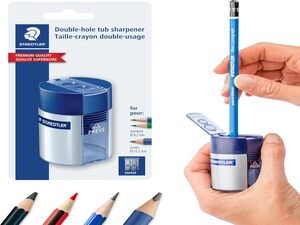 STAEDTLER Pencil Sharpener with 2 Holes - Dual Size Manual Sharpener for Standard, Colored & Makeup Pencils - Compact Design