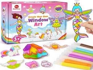 Mocoosy Princess Window Art Kit for Kids, DIY Suncatcher Art and Craft for Kids Ages 4-6-8, Stained Glass Window Art Painting Set for Girls, Unicorn Toys Easter Basket Stuffer Gift 5 6 7 8 9 Years Old