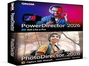 CyberLink PowerDirector & PhotoDirector 2026 | AI Video and Photo Editing Software for Windows | Slideshow Maker, Effects & Creative Design Tools | Box with Download Code