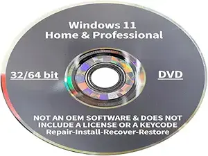 DVD For Windows 11 Home and Professional 32/64 Bit. Recover, Restore, Repair Boot Disc, and Install to Factory Default