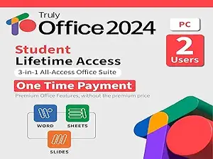 TrulyOffice 2024 Student Lifetime License for Windows | 3 in 1 All Access TrulyOffice Suite | Words, Sheets, Slides | 2 Users | Physical Activation Card