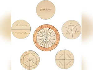 Wooden Time Fraction Learning Clock, Cognitive Education Puzzle Toys for Children Learning to Tell Time Set Up for an Hour (Wood)