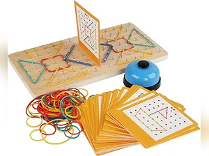 Montessori Geoboard with Rubber Bands | 2-Player Educational Board Game for Kids Ages 3-8 | STEM Math Manipulatives & Fine Motor Skills Toys | Sensory Learning Activity for Preschool, Kindergarten